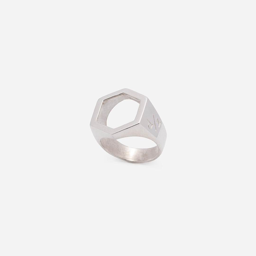 anelli-unisex-fractals-argento-bianco-hexagon-trequarti