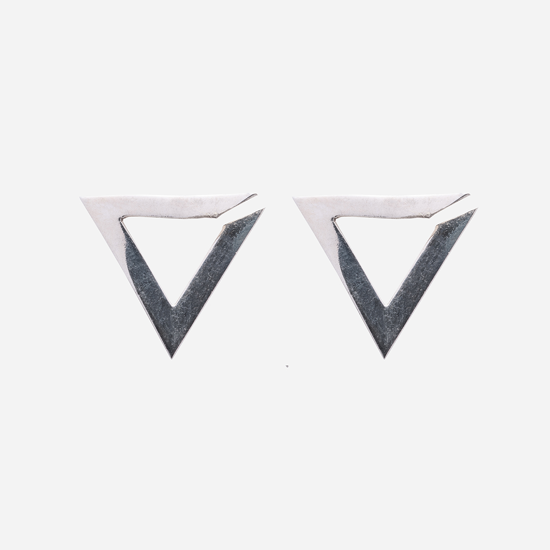 orecchini-unisex-fractals-argento-bianco-triangle-twist-fronte